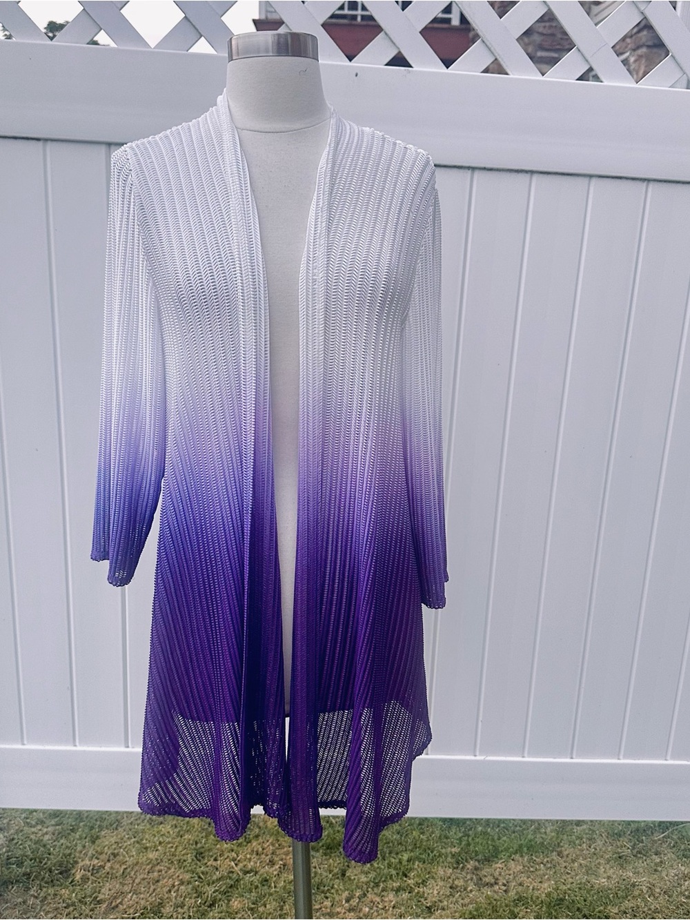 Chico's White to Purple Ombré Open-Front Cardigan